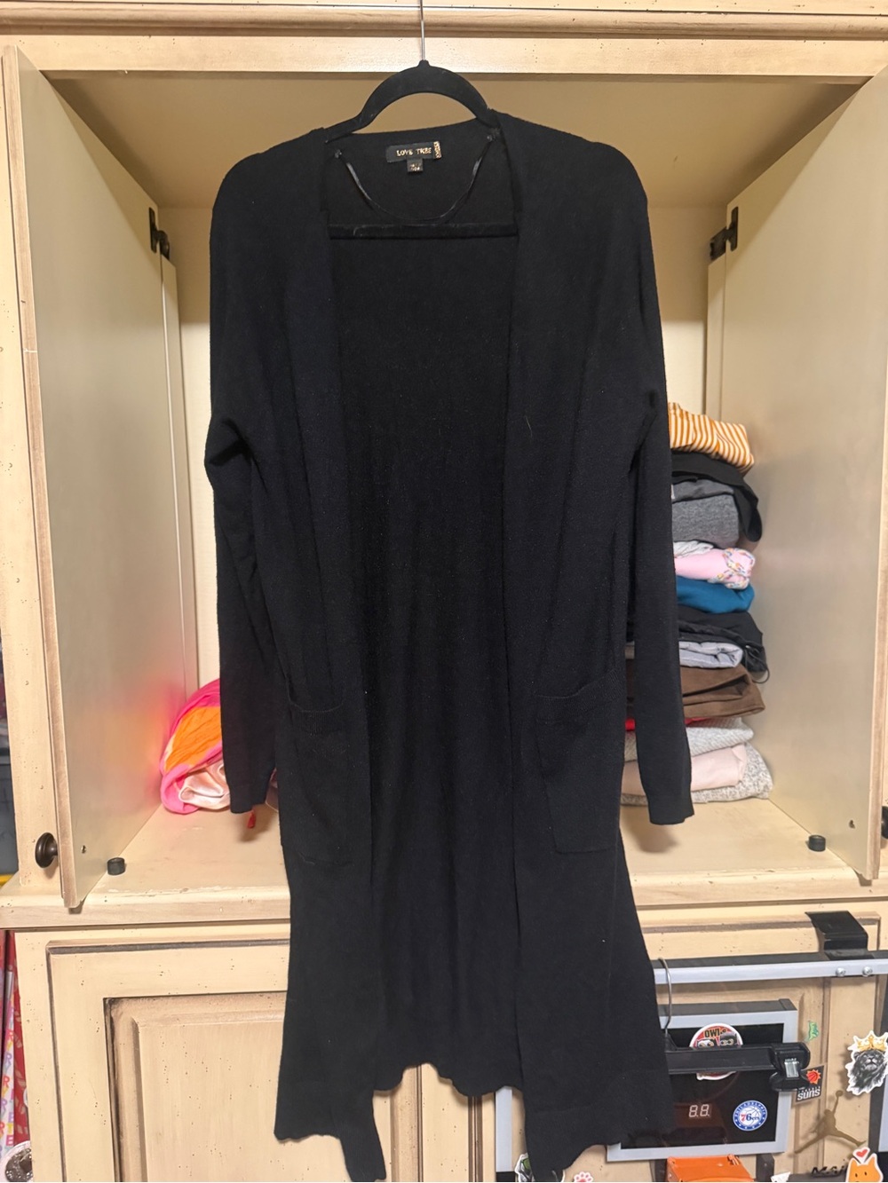 Black Open-Front Long Cardigan Sweater